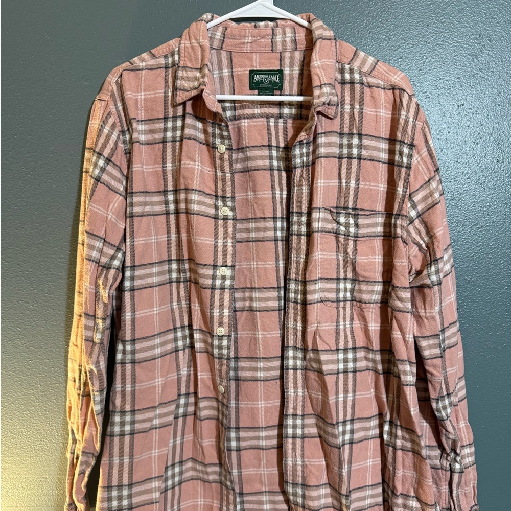 Salmon Plaid Button-Up Shirt